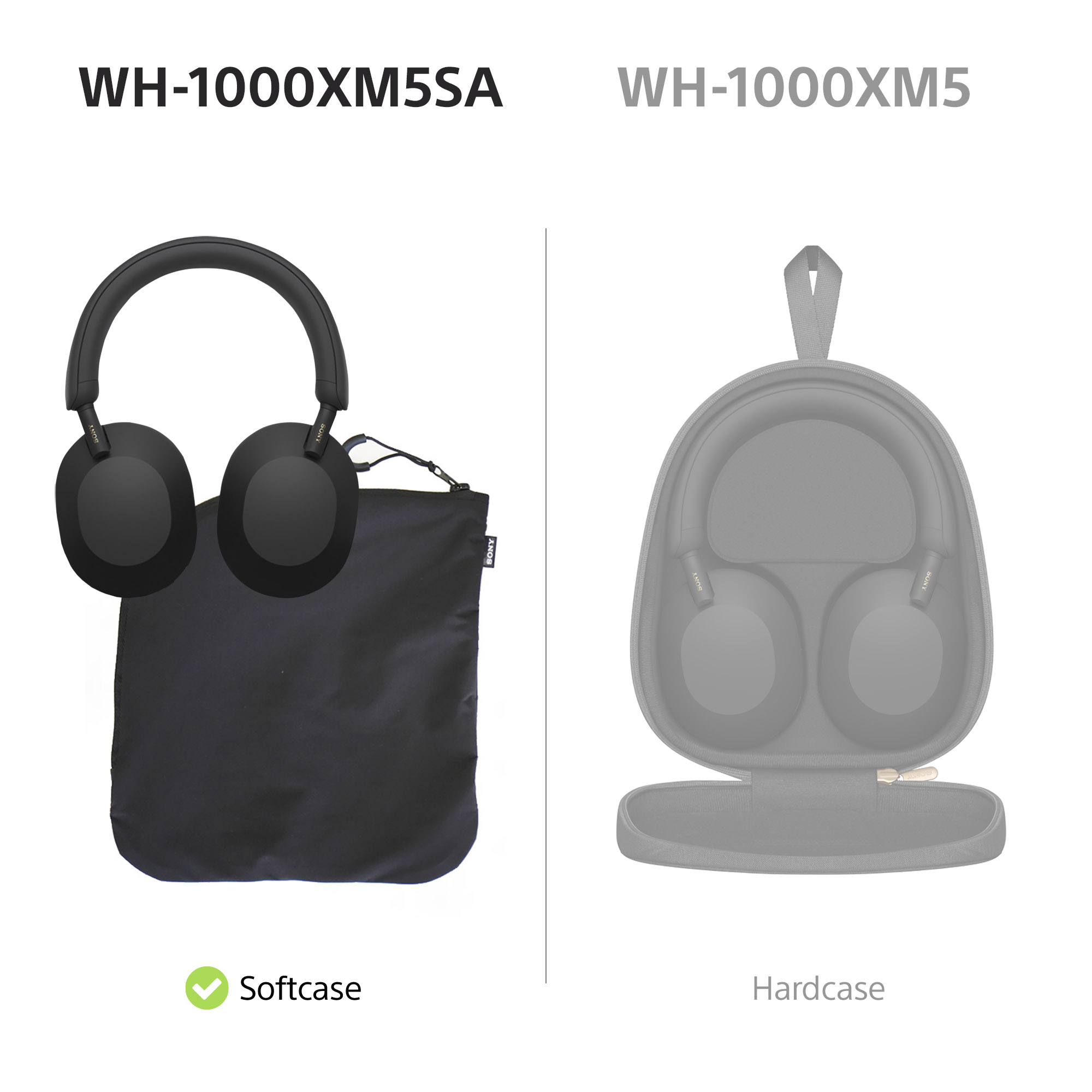 Das Bild zeigt zwei Headsets: eines mit einer weichen und eines mit einer harten Hülle. Beide sind schwarz und zeigen das Modell.