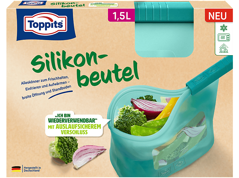 Toppits Silikonbeutel 1.5l, Spülmaschinengeeignet, wiederverwendbar