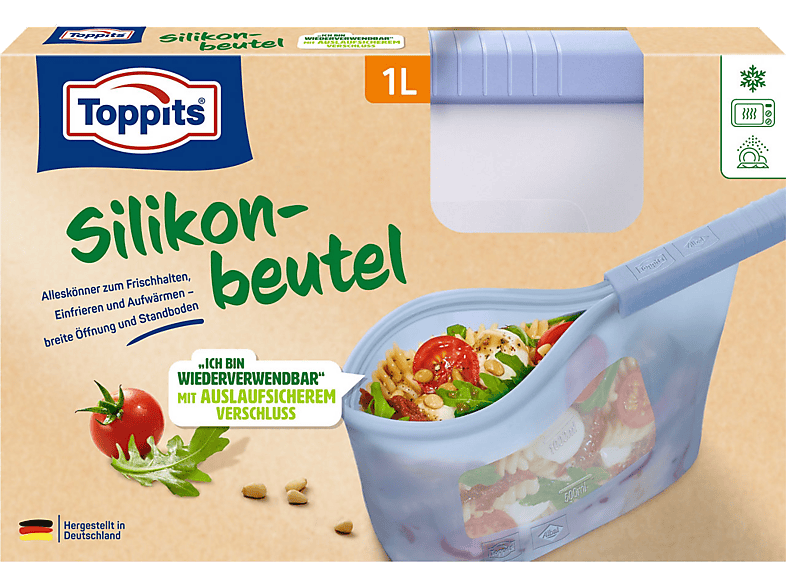 Toppits Silikonbeutel 1.0l, Spülmaschinengeeignet, wiederverwendbar