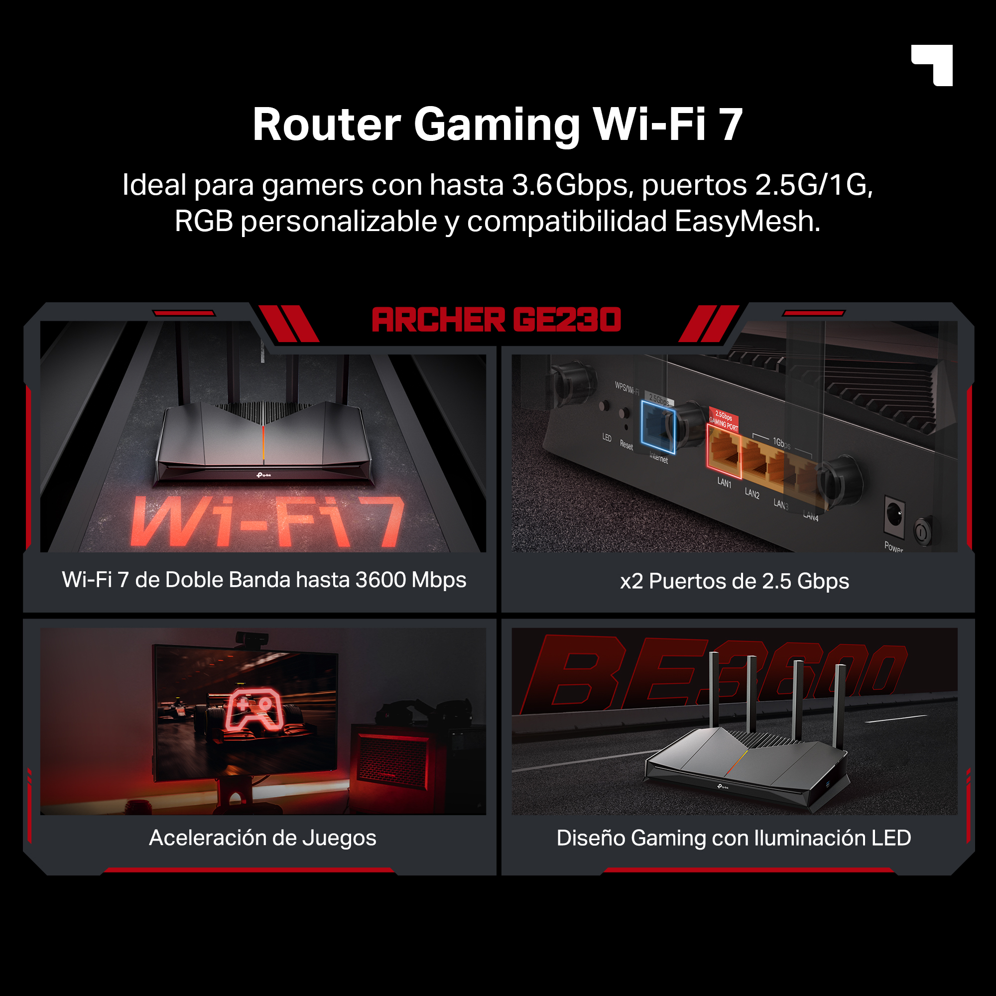 Router gaming | TP-Link Archer GE230, Wi‑Fi 7 de Doble Banda, 4
