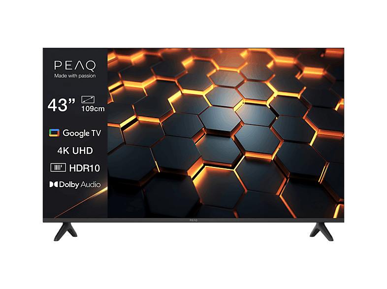 PEAQ PTV 43GU-5025T, UHD 4K, Google TV, Smart DVB-T2 (H.265), HDR10, Dolby Audio, Negro