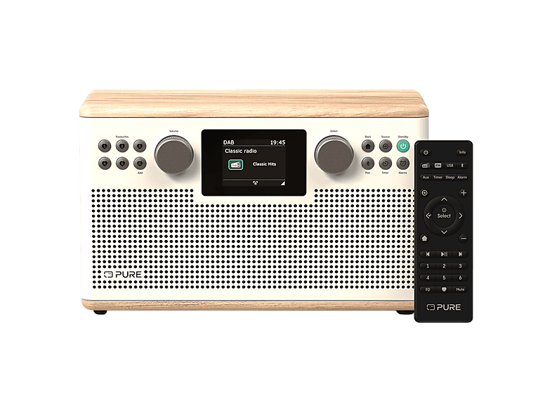 PURE Classic H6 Stereo-Radio, Digital, DAB+, DAB, FM, Bluetooth, Baumwoll-Weiss/Eiche