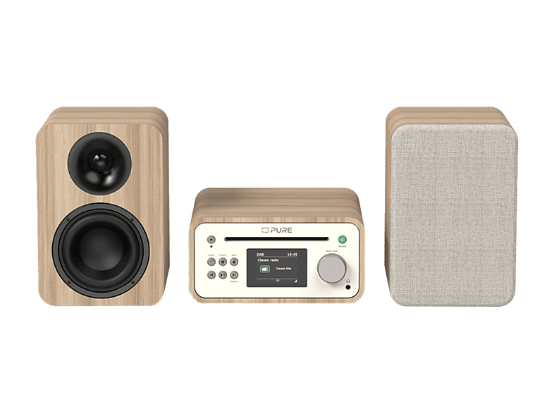 PURE Classic Stereo Mini Stereosystem (Baumwoll-Weiss/Eiche)