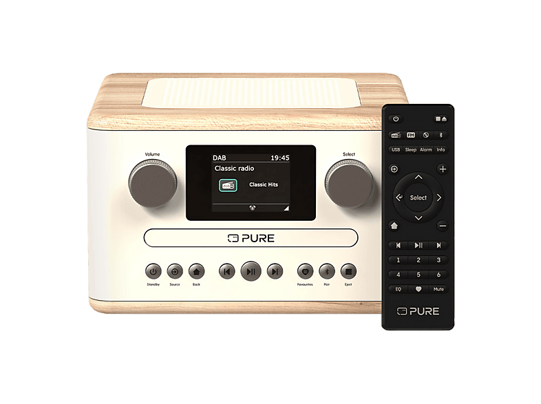 PURE Classic C-D4 Digitalradio mit CD-Player, Digital, DAB+, DAB, FM, Bluetooth, Baumwoll-Weiss/Eiche