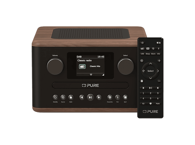 PURE Classic C-D4 Digitalradio mit CD-Player, Digital, DAB+, DAB, FM, Bluetooth, Kaffee Braun/Walnuss