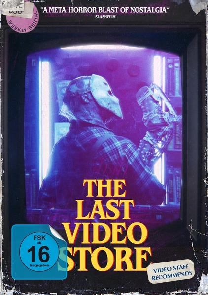 DVD-Cover. Maskierte Figur hält Waffe. Titel: The Last Video Store. Hintergrund: Videothek-Regal.