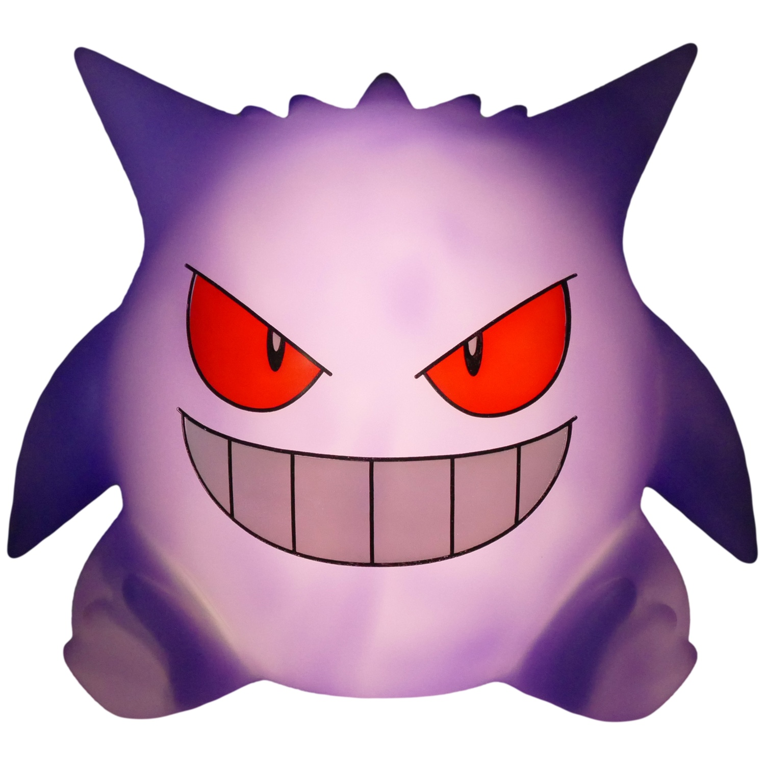 A purple Gengar figurine with red eyes and a wide grin. It has spiky ears and is set against a white background.