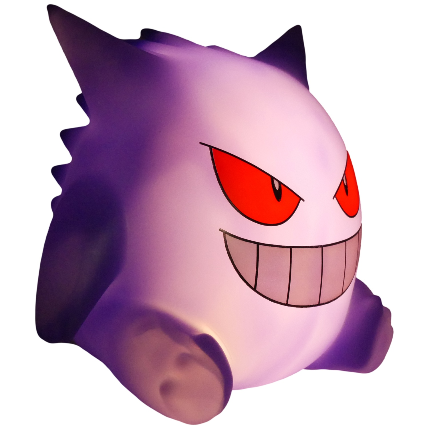 A purple Gengar lamp with red eyes and a wide grin. It has a jagged back and pointed ears, sitting on a white background.