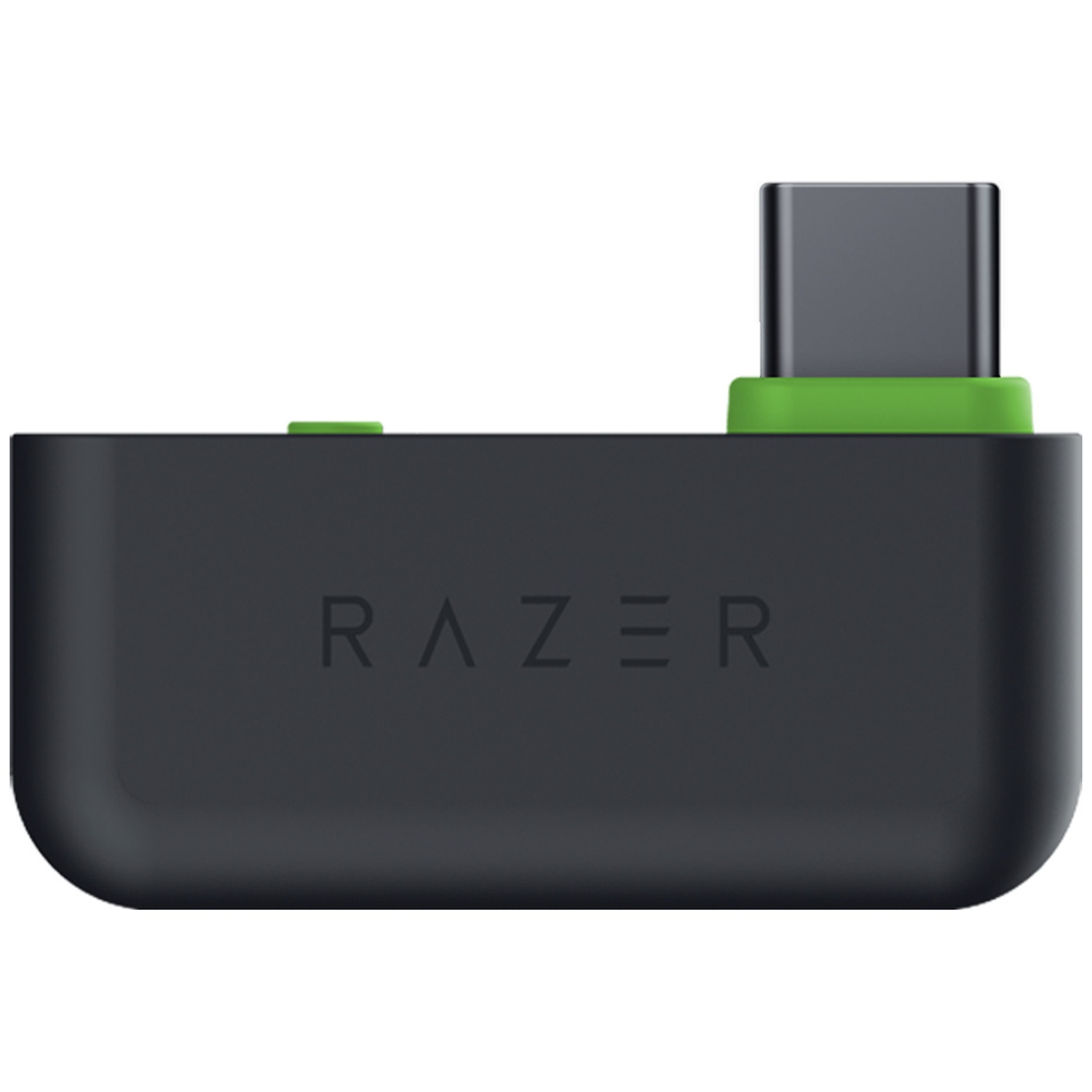 A black Razer adapter with a green accent. It has a USB-C port and a small green button.