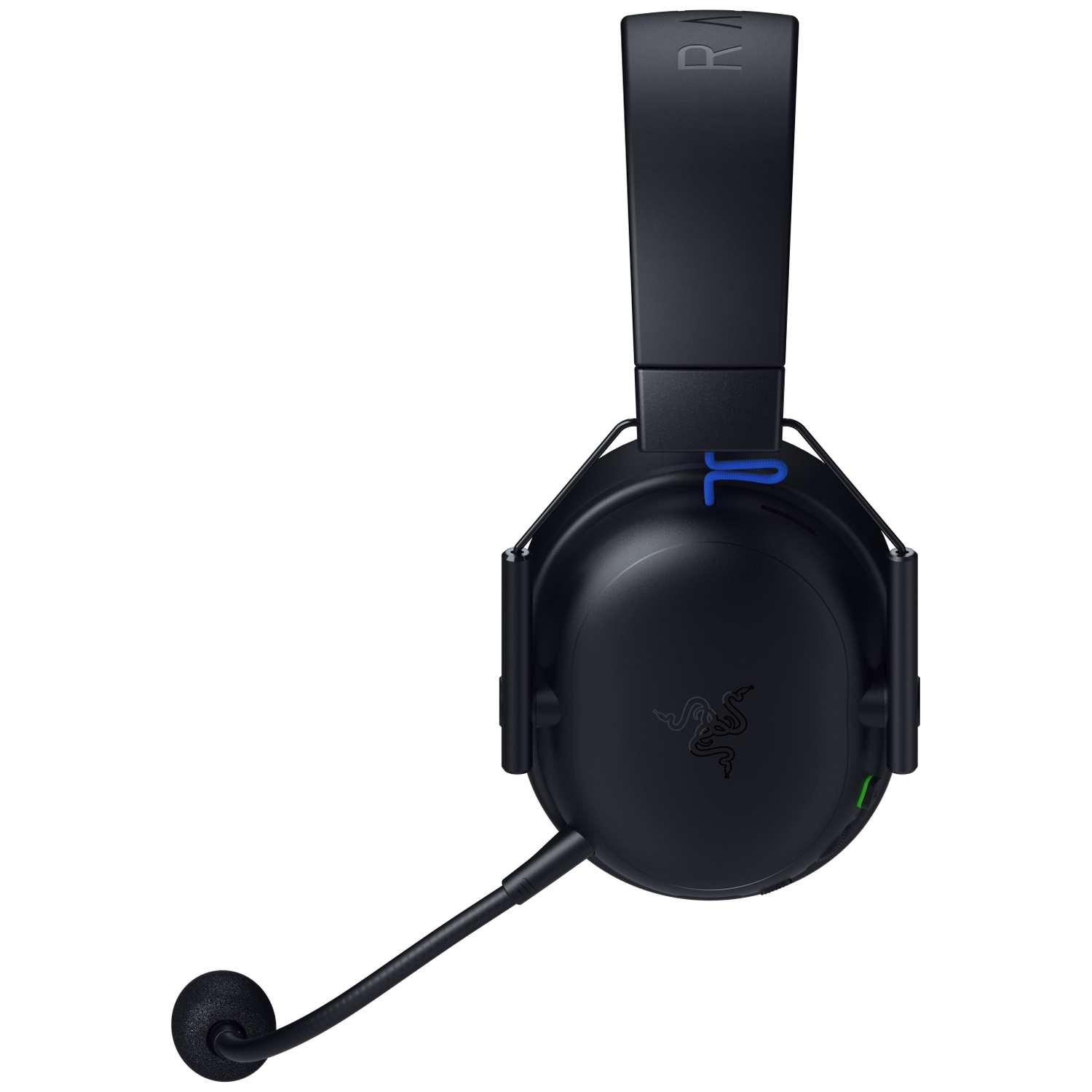 Casque de jeu Razer noir avec microphone. Le casque est sur fond blanc. Le logo Razer est visible sur l'écouteur.