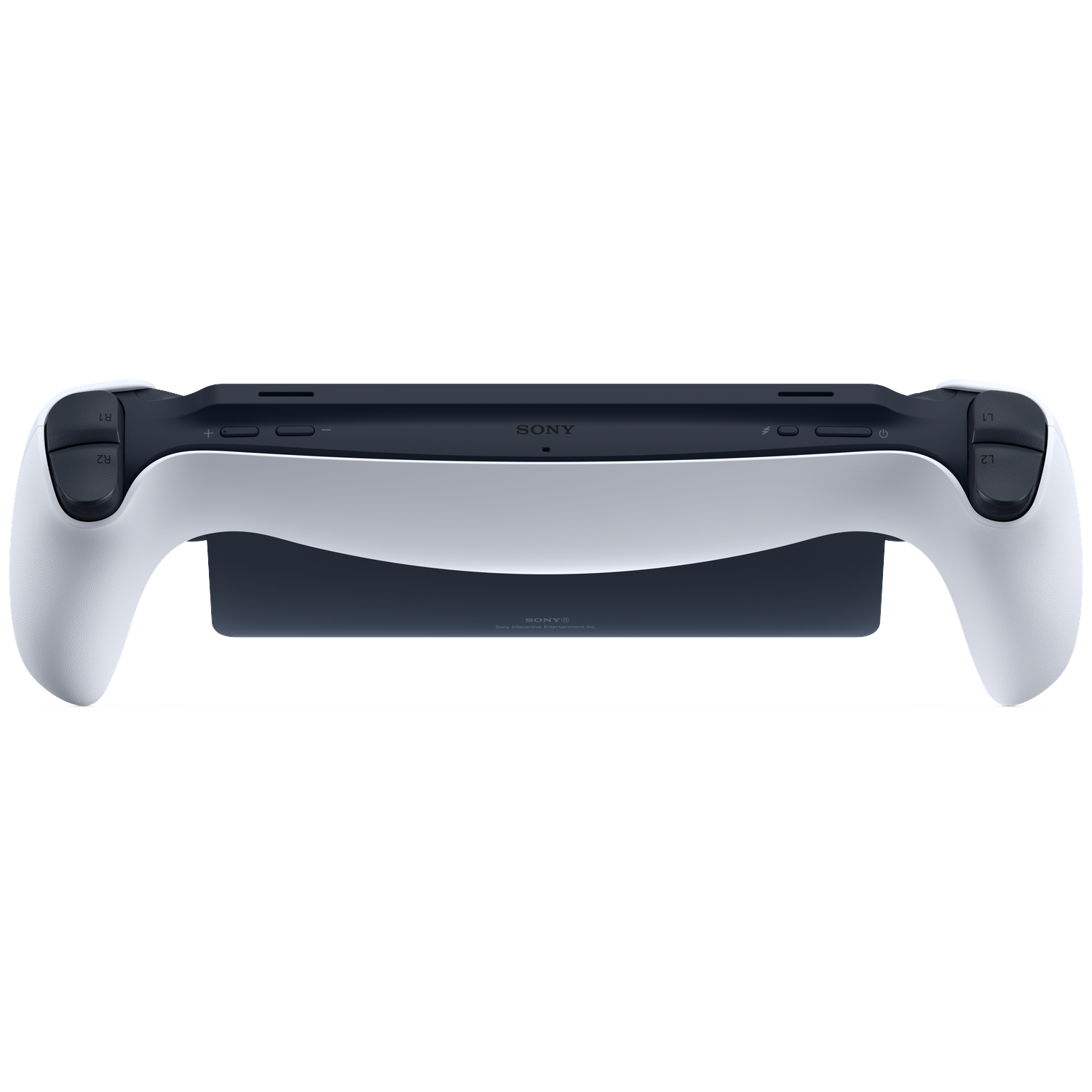 Een wit-zwarte Sony PlayStation DualSense-controller. Het heeft een zwart middengedeelte en witte handvatten aan beide zijden. De controller staat op een witte achtergrond.