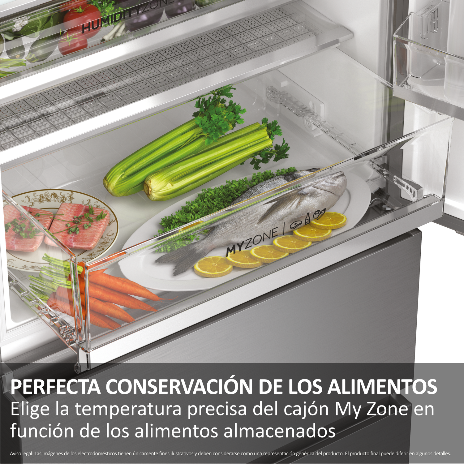 Perfecta conservación de los alimentos. Elige la temperatura precisa del cajón My Zone en función de los alimentos almacenados.