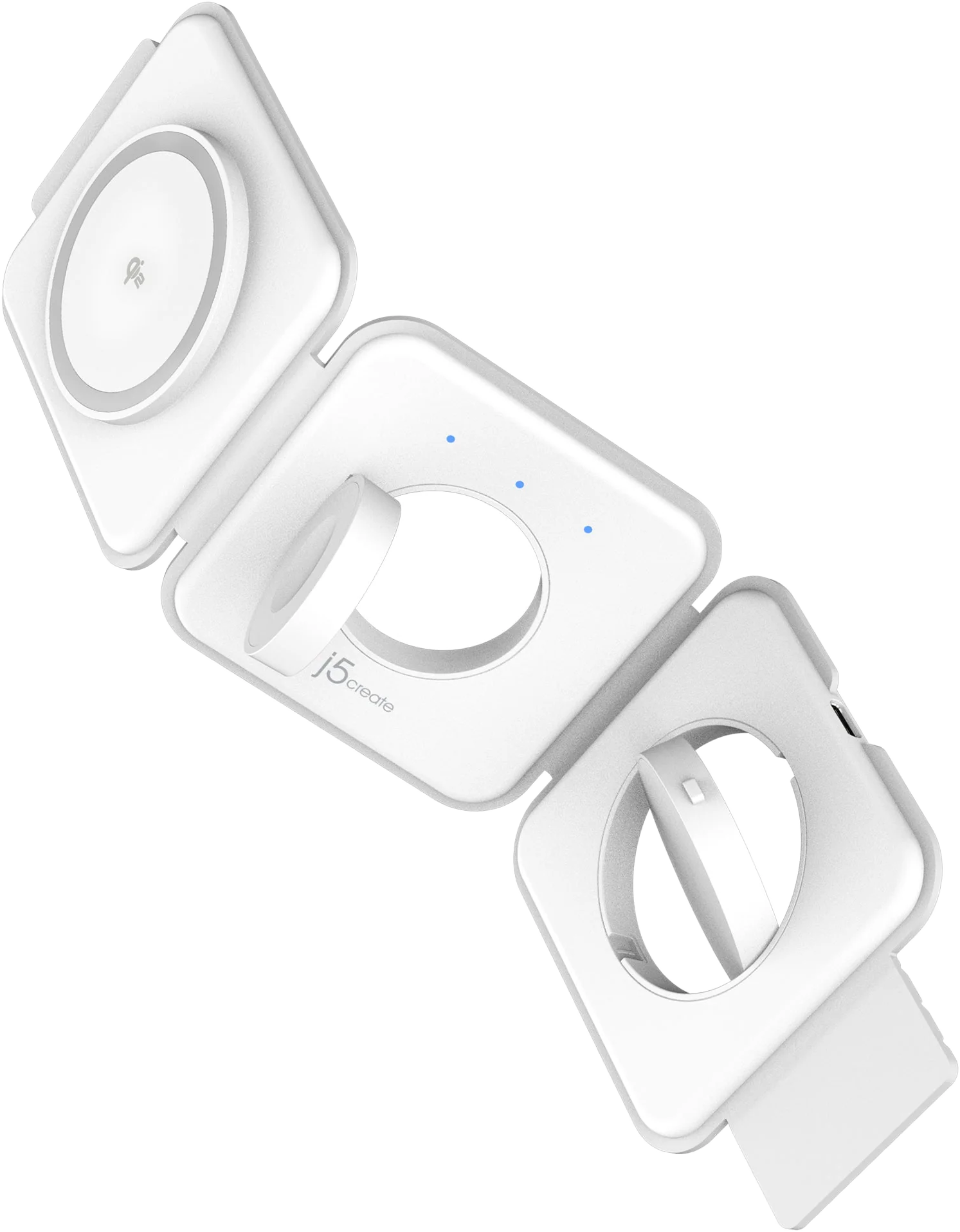 J5CREATE 3 az 1-ben mágneses, összecsukható vezeték nélküli utazó töltőállomás, fehér (JUPW3215W-N)