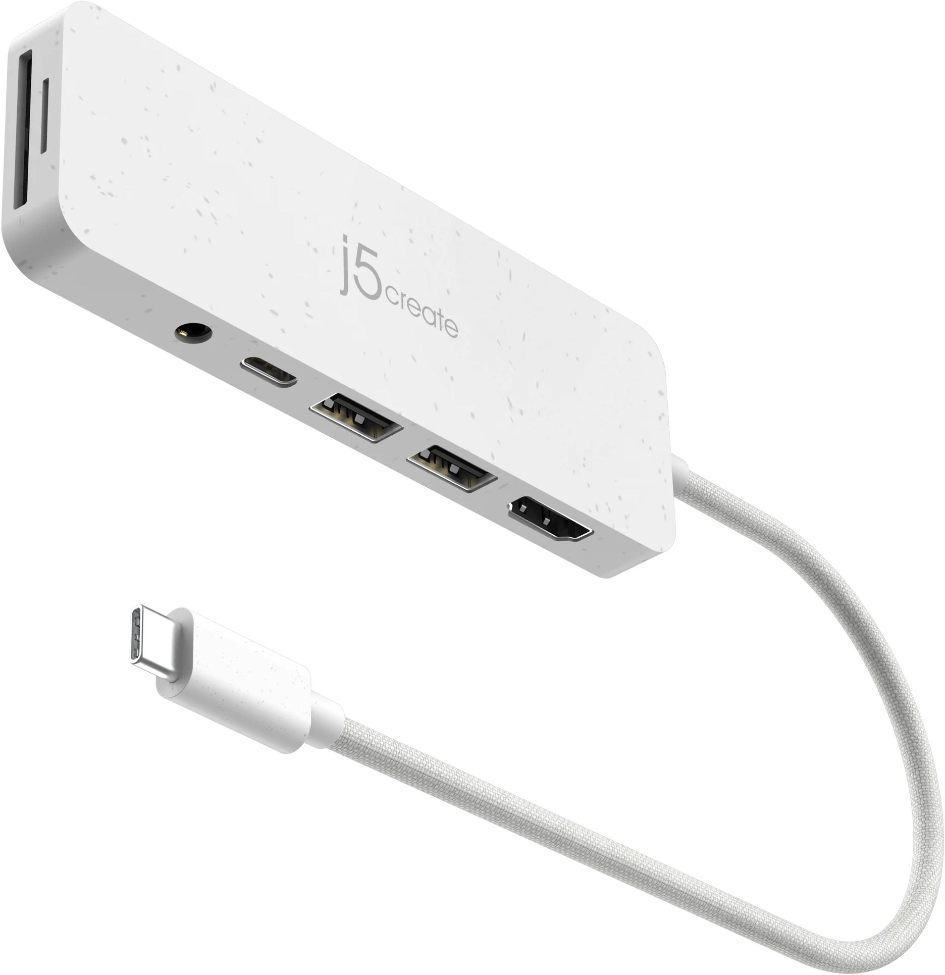 J5CREATE USB-C 3.2 Gen1 multiport adapter, HDMI, USB-C, 2xUSB-A, 3,5mm jack, kártyaolvasó, fehér (JCD373EW-N)