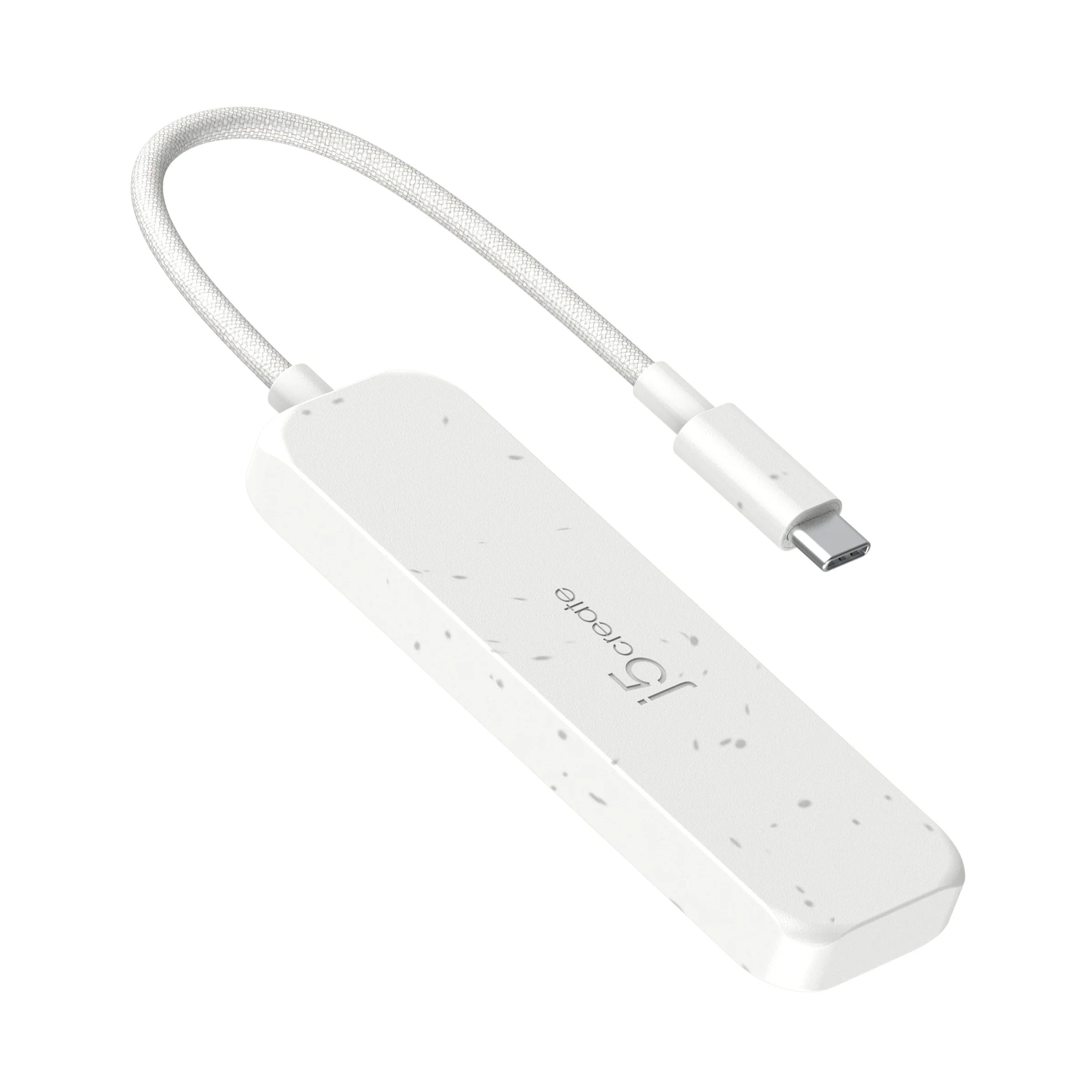Fehér USB-C adapter fehér kábellel, a j5create márkanév látható.