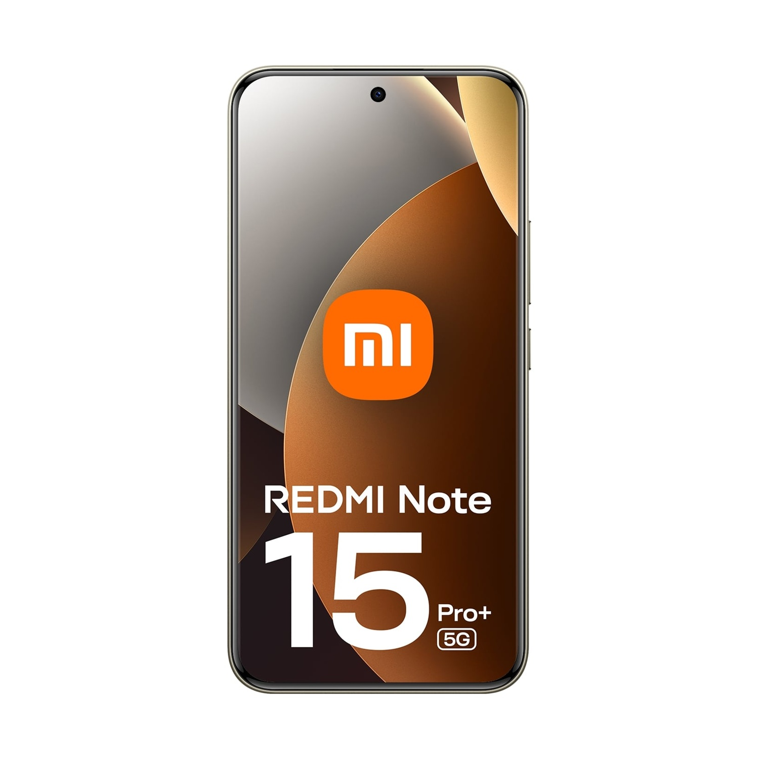 Uno smartphone Redmi Note 15 Pro+ 5G su sfondo bianco. Il telefono mostra il logo Xiaomi e il nome del modello.