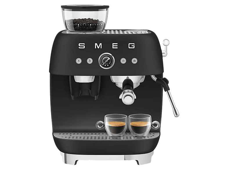 Smeg EGF03BLMEU 50's Style Espressomaschine (Schwarz-Matt, Edelstahl Kegelmahlwerk, 1650 Watt, 15 bar)