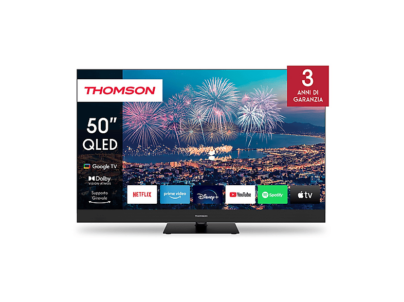 Thomson 50Qg6C14, Smart TV Qd-Led 50'', 4K, Dolby Atmos, Google TV, Controllo Vocale, Riduzione dinamica del rumore, Telecomando Bluetooth con