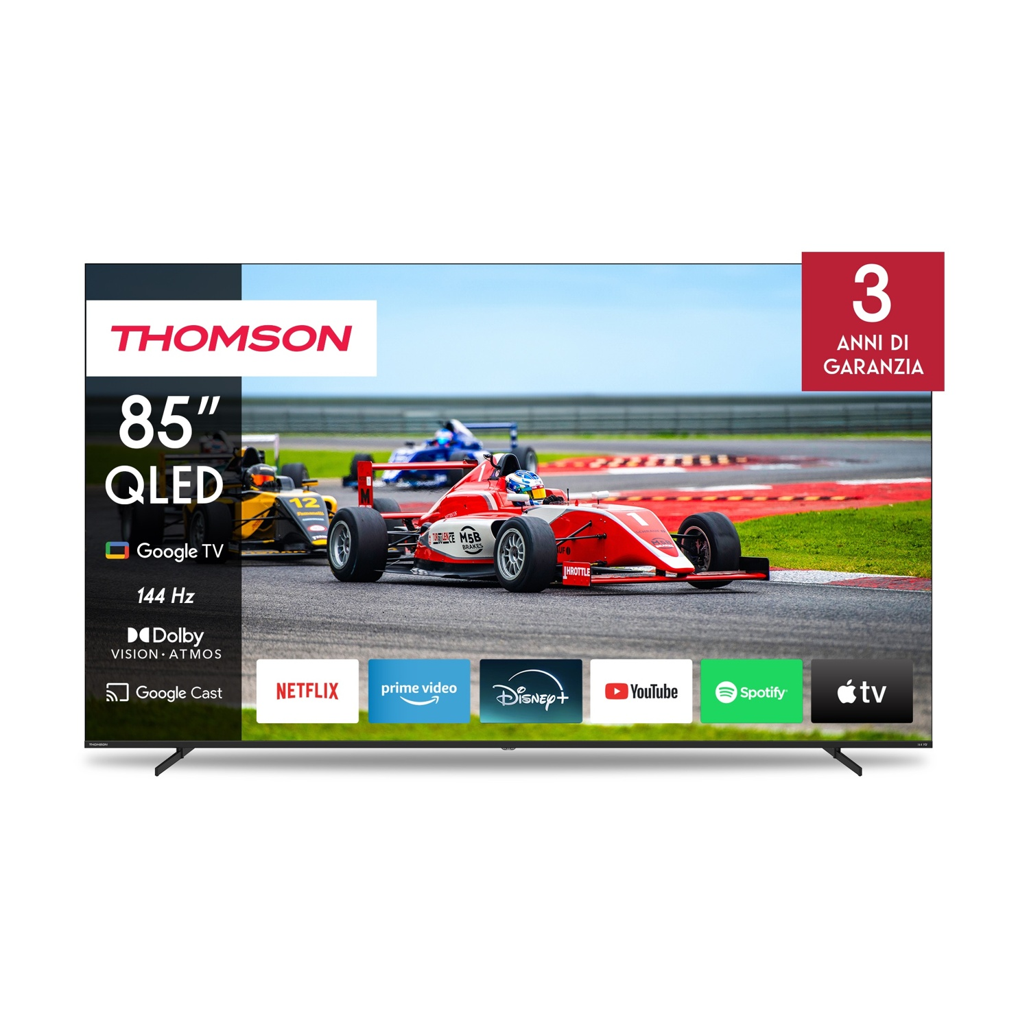 Thomson 85Qg7S14, Smart TV Qled 85'', 4K, Controllo Vocale, Dolby Atmos, Google TV, Chromecast, Media Player, Bluetooth