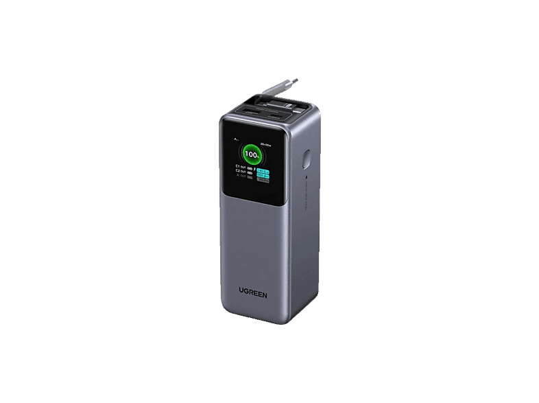 Batería externa - Ugreen 55987B, Universal, 165W, 20000 mAh, USB-C y USB-A, Con Cable USB-C, Gris