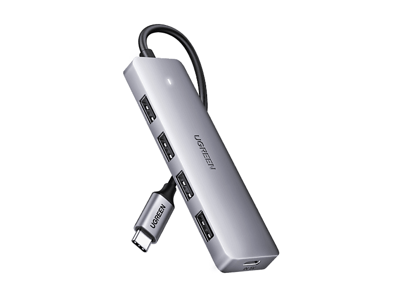 Hub - Ugreen 70336, 4x USB-A, 1x USB-C, Plug and play, 5 Gbps, Gris