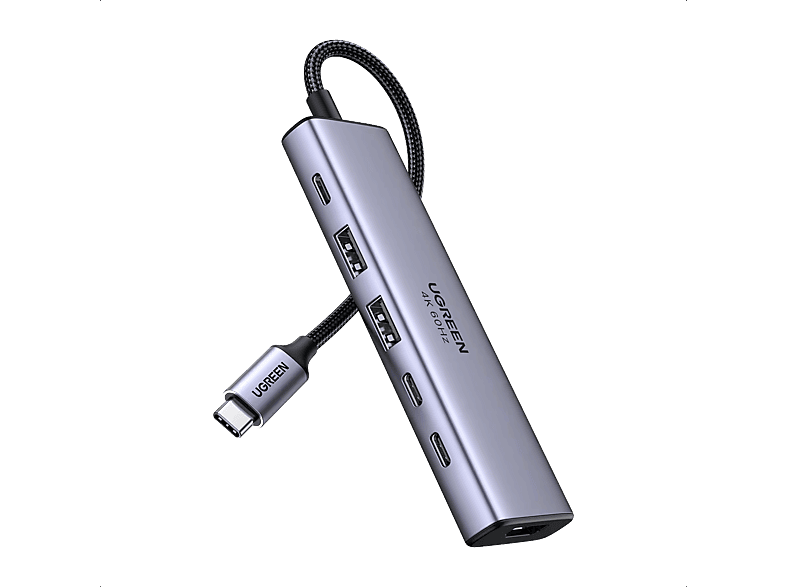 Hub - Ugreen UGR35999, 2x USB-C, USB-A, 1x HDMI, PD100W, 6 en 1, Gris