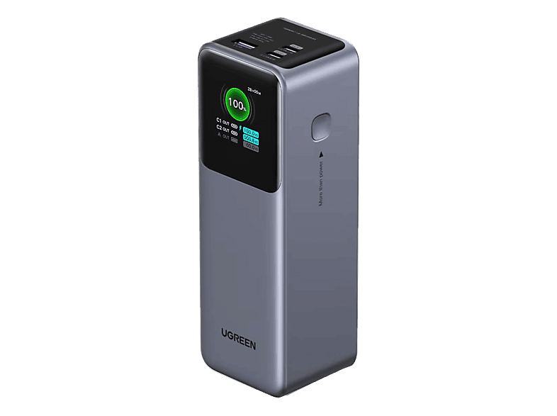 Batería externa - Ugreen UGR35525B, Universal, 200W, Carga Rápida, 25000 mAh, 2x USB-C, 1x USB-A, Gris