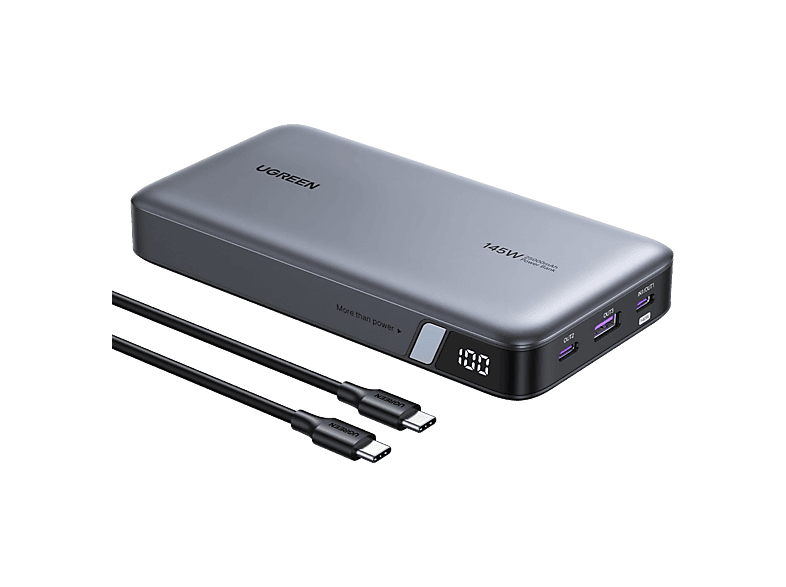 Batería externa - Ugreen UGR90597A, Universal, 25000 mAh, 145W, 2x USB-C, 1x USB-A, Gris