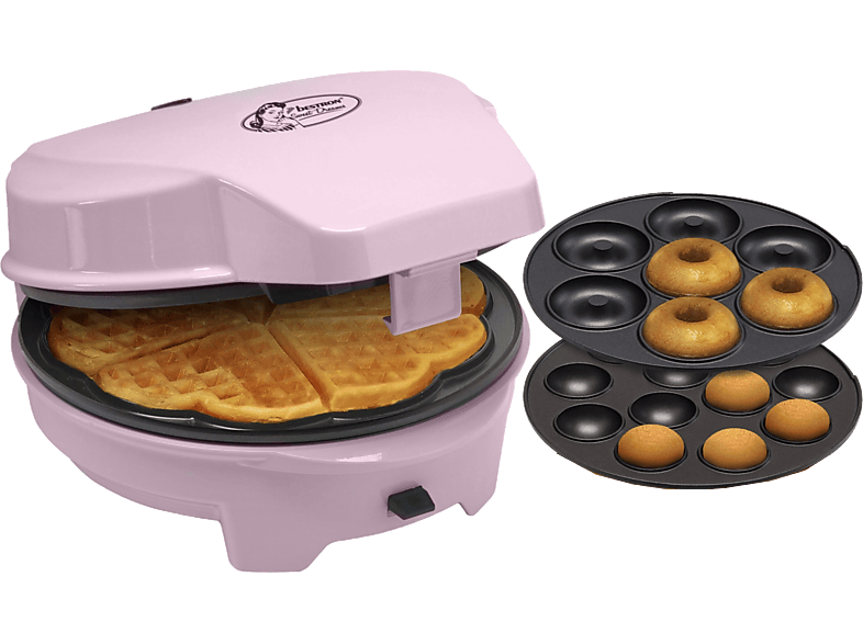 Bestron Donutmaker in retrodesign, Sweet Dreams, antiaanbaklaag, 700 watt, kleur: geel
