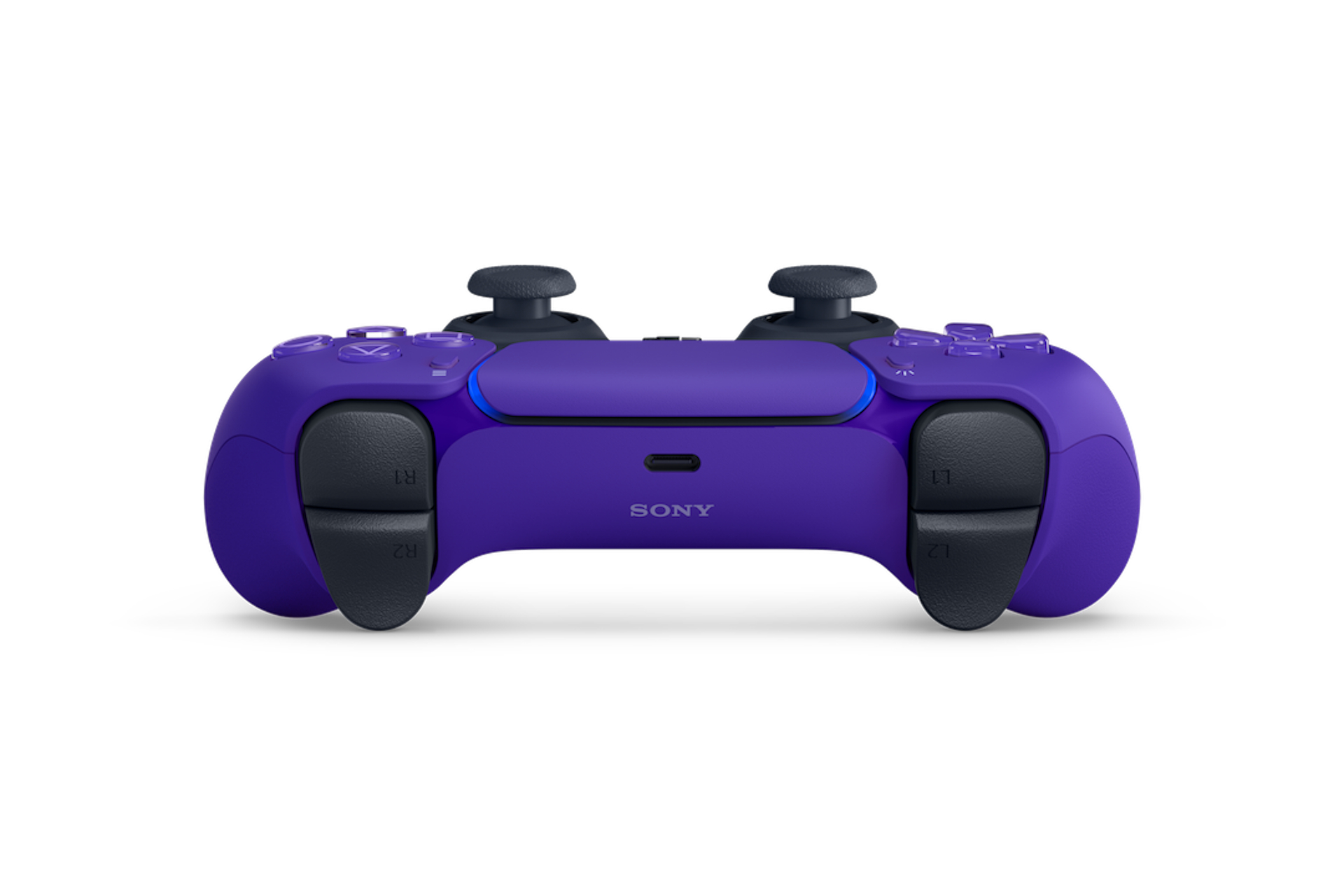 Ein lila PlayStation 5-Controller. Es hat schwarze Analogsticks und Trigger. Das Sony-Logo ist sichtbar.