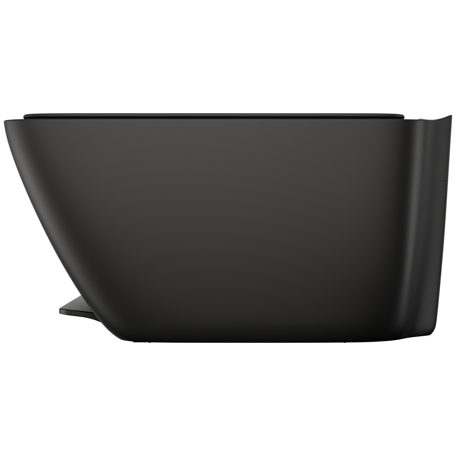 A black printer with a curved design. It sits on a white background.