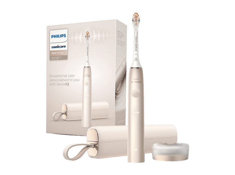 Cepillo eléctrico - Philips DiamondClean Prestige 9900 HX9992/11, App, Tecnología SenseIQ, Sensor de presión, 5 modos, Dorado champán
