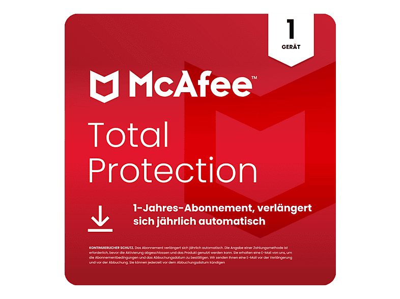 McAfee Total Protection - 1 Gerät 1-Jahres-Abonnement Multiplattform [Deutsch, Französisch, Italienisch]