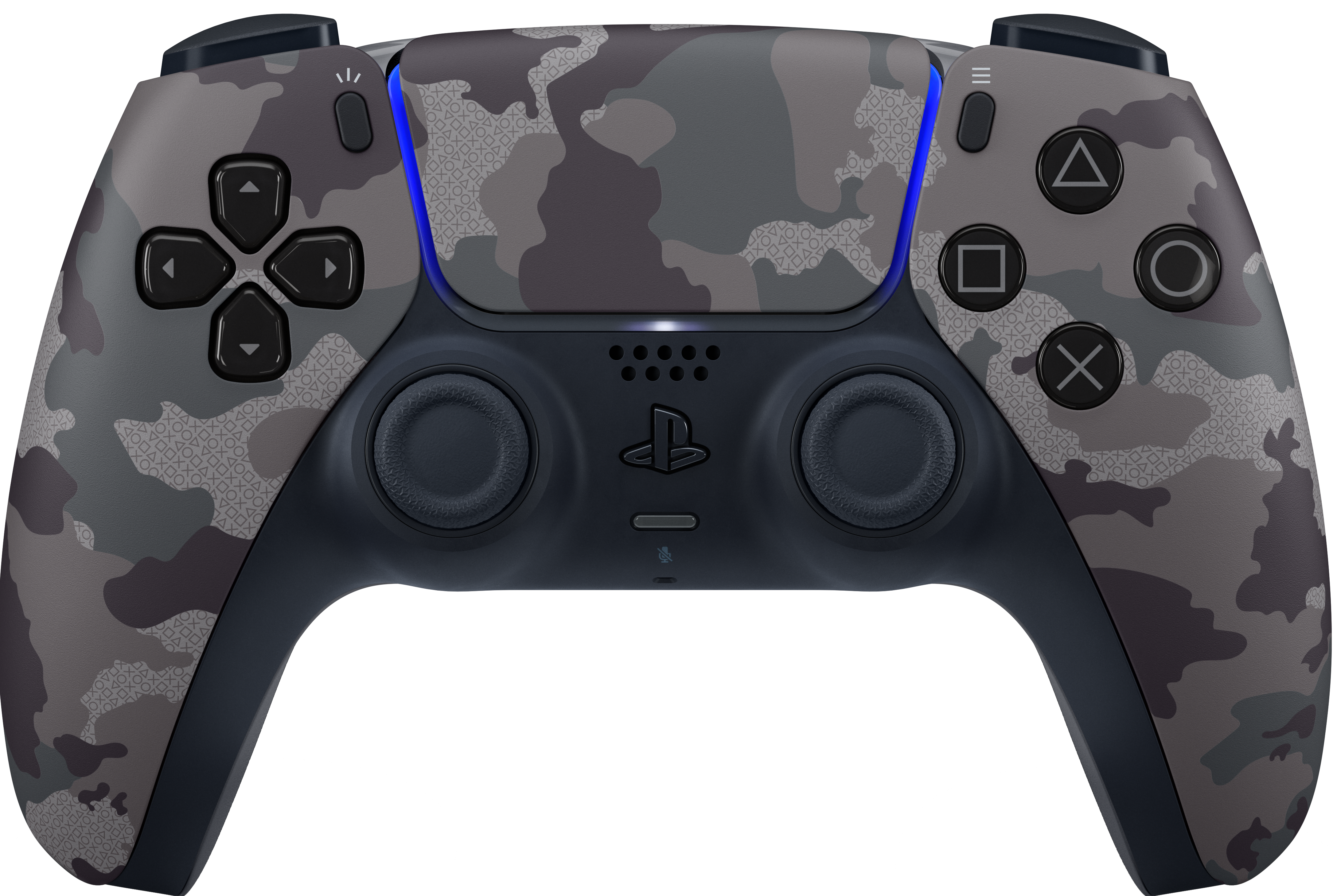 Tarnfarbener PlayStation 5-Controller. Mit Tasten, Richtungspad, Touchpad und Analogsticks.
