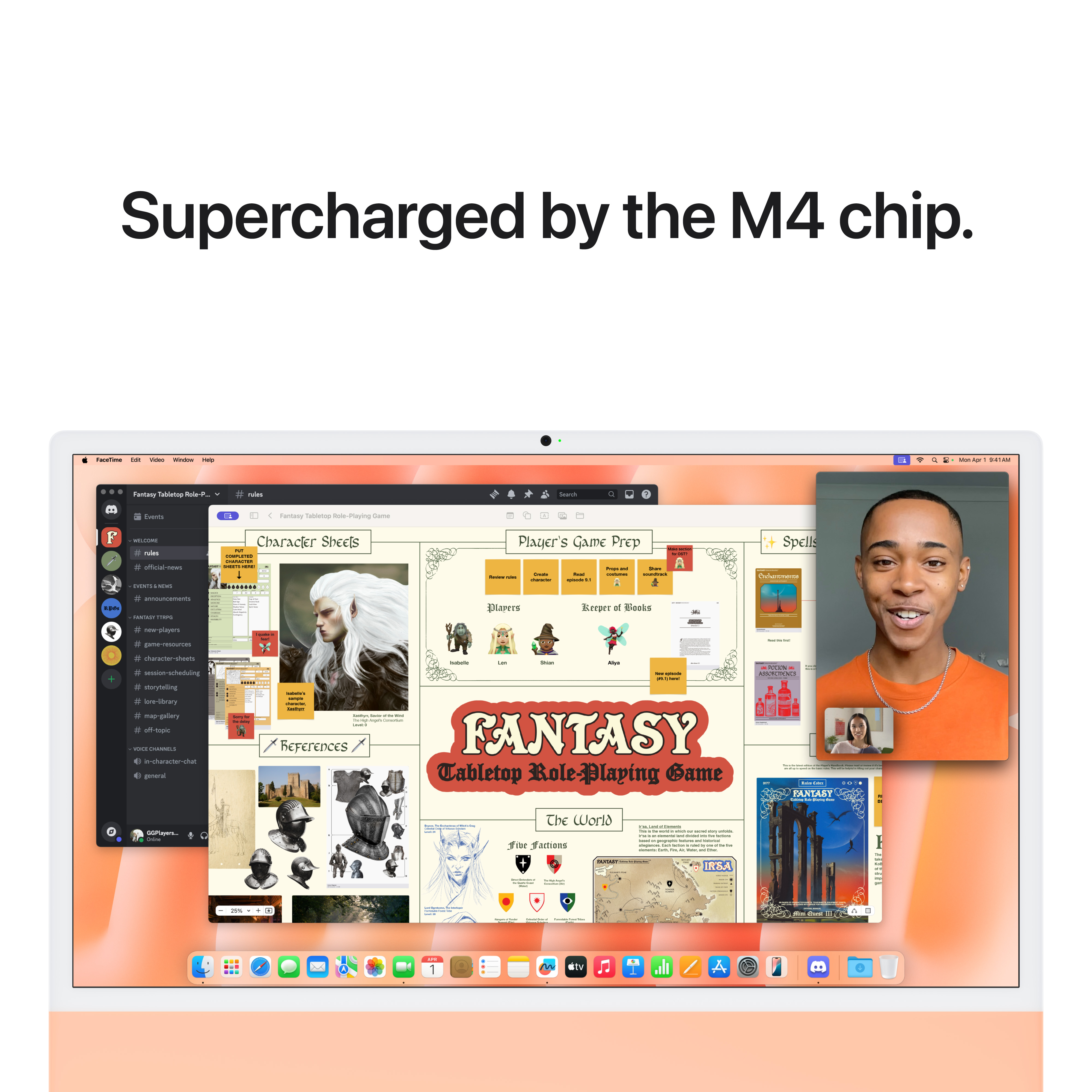 Un écran d'ordinateur portable affiche une interface de jeu de rôle de table fantastique avec une superposition d'appel vidéo.