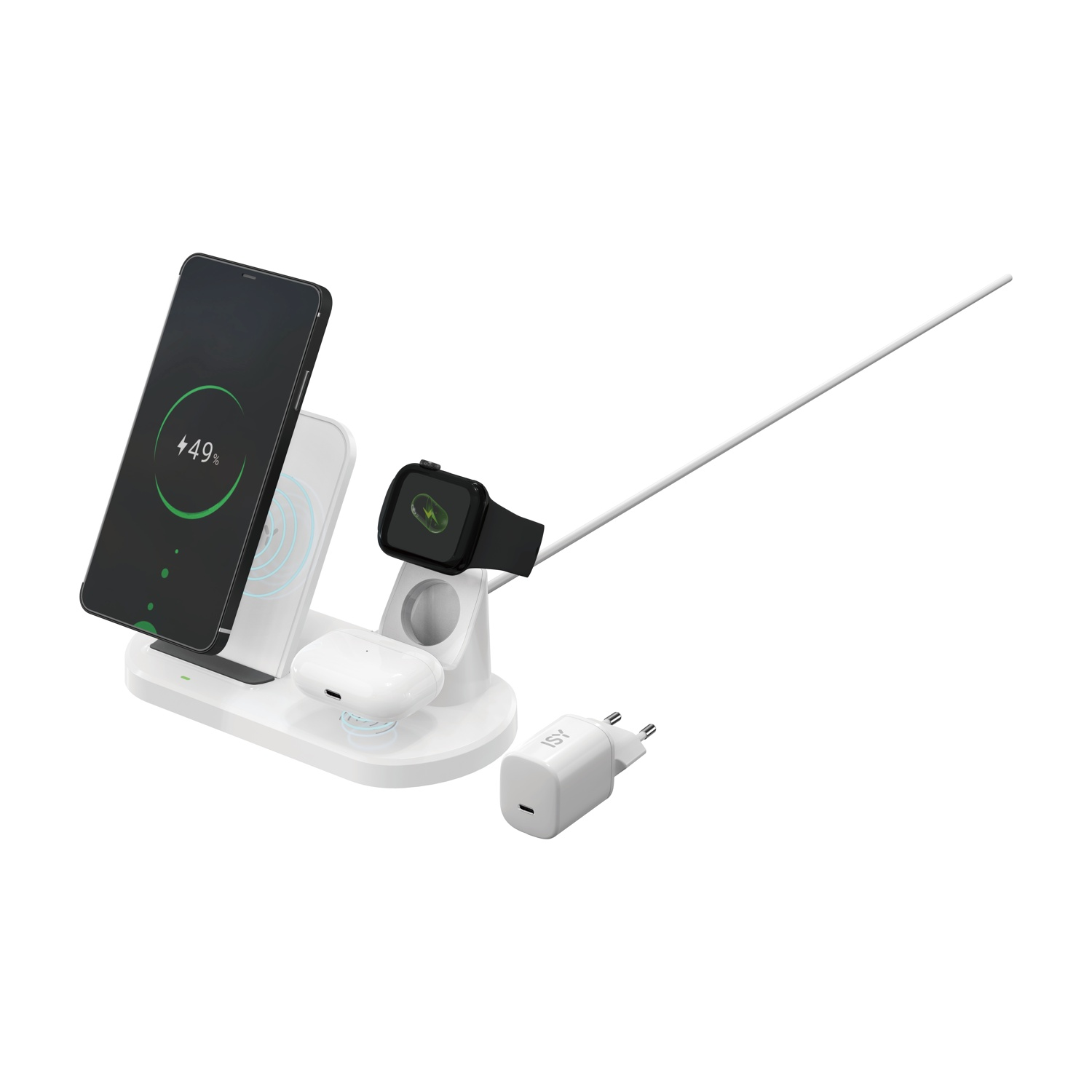 Caricatore Wireless ISY Iwq-2020-1 da 20W, Bianco
