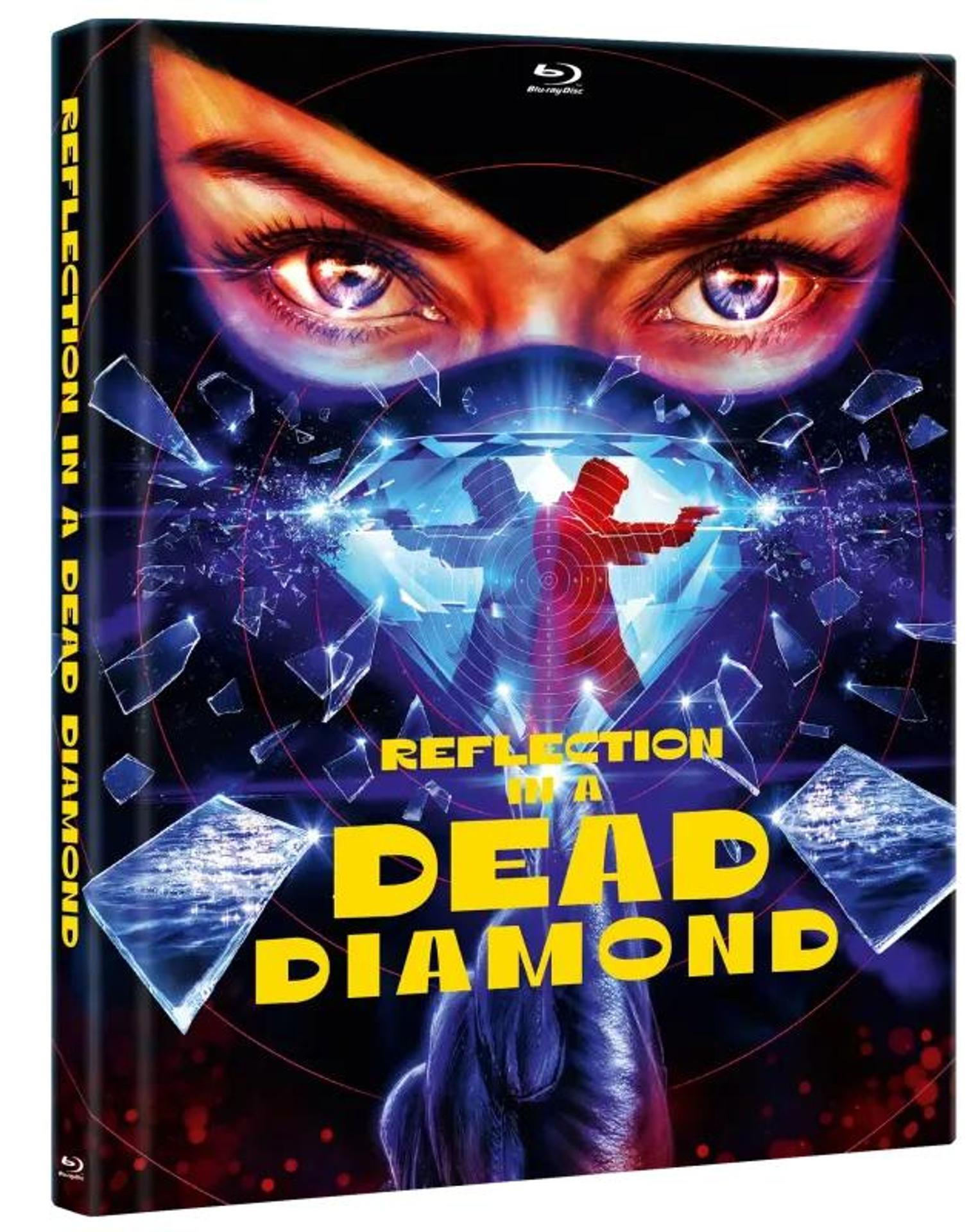 Blu-ray-Cover. Ein Diamant, der eine rote Silhouette mit einer Pistole reflektiert. Der Titel lautet 'Reflection in a Dead Diamond'.