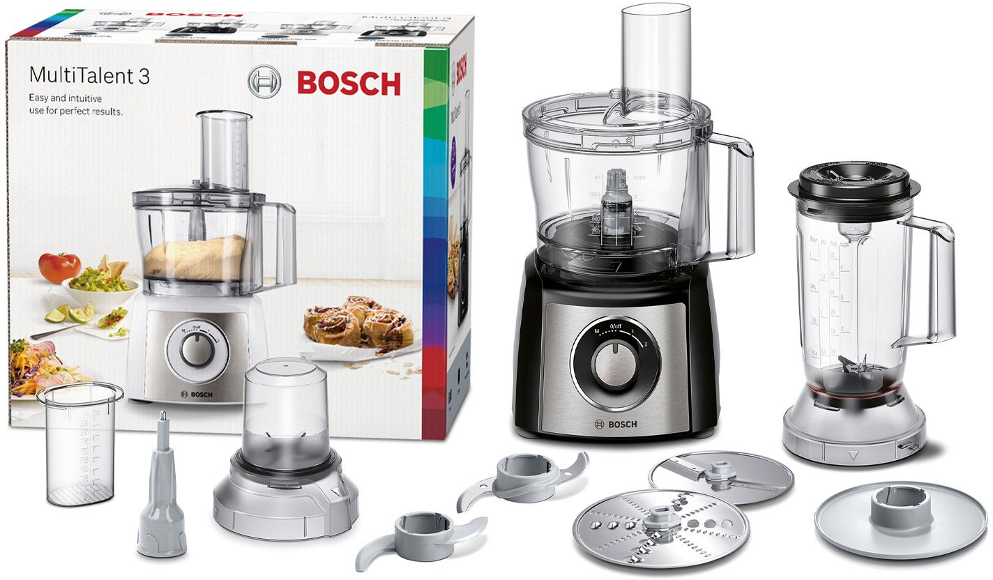 Bosch MultiTalent 3 keukenmachine set. Inclusief processor, blender en meerdere accessoires voor keukentaken.
