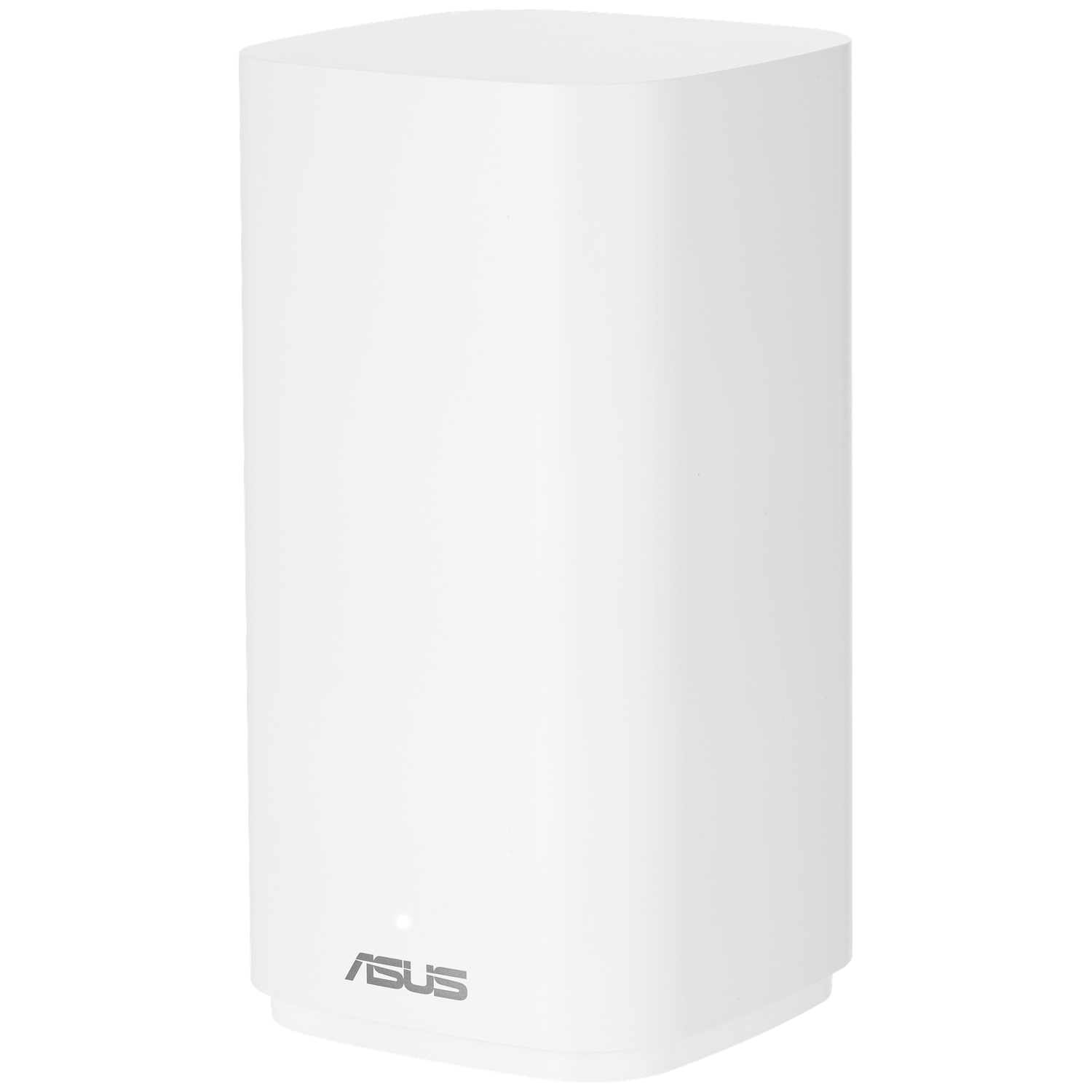 A white ASUS router, cylindrical with rounded edges. The ASUS logo is at the bottom, centered. The background is white.