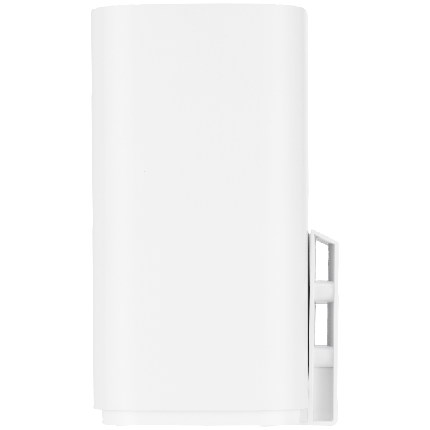 A white rectangular device with a vertical design. It features a side attachment with rectangular openings.