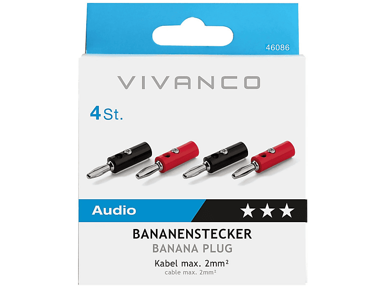 Vivanco 03252 Bananenstecker, 4 Stück, Rot/Schwarz — Foto 2 von 2