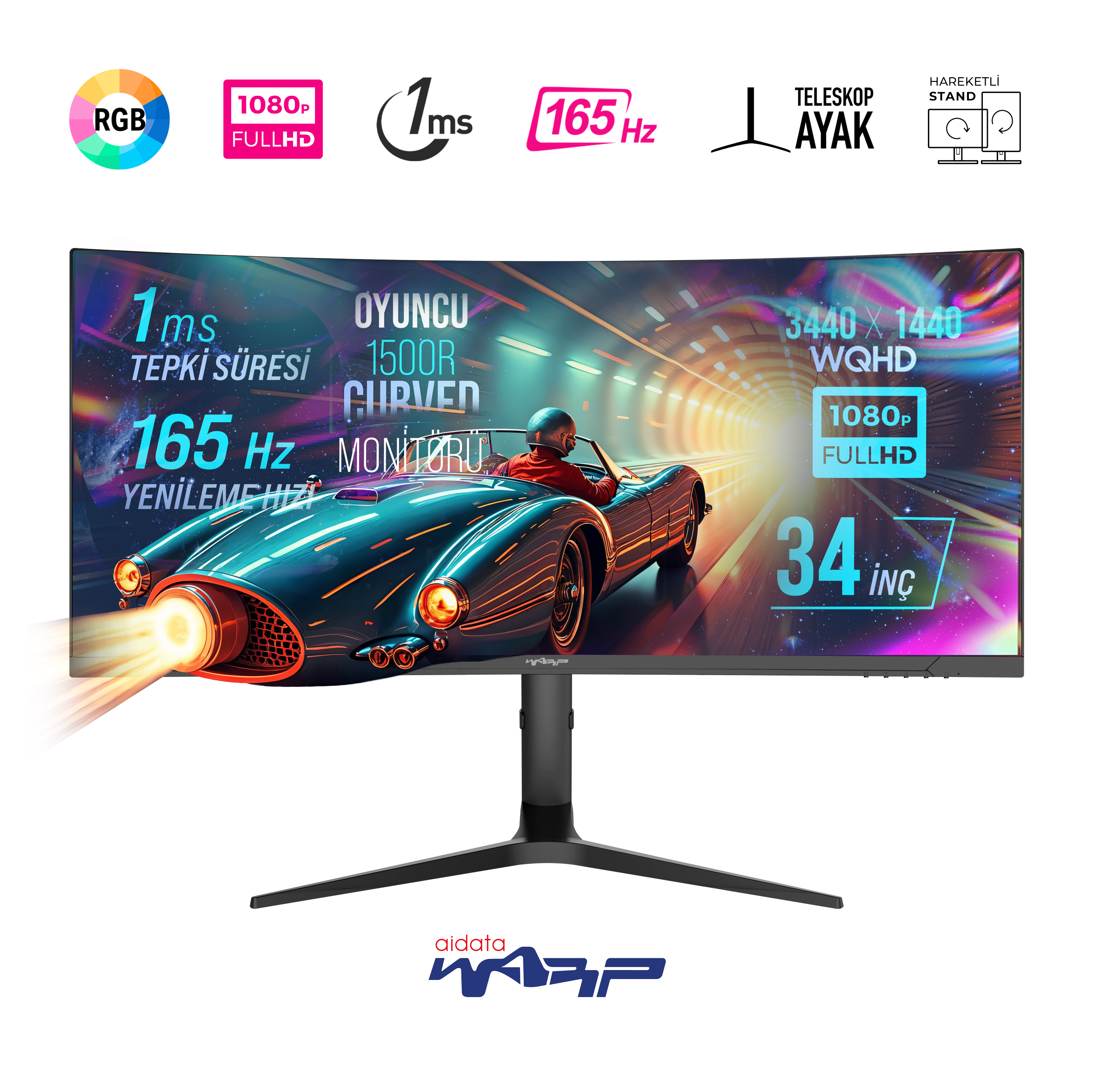 WARP WP34-B 34 inç 165 Hz 1 ms (MPRT) WQHD Curved RGB G-Sync