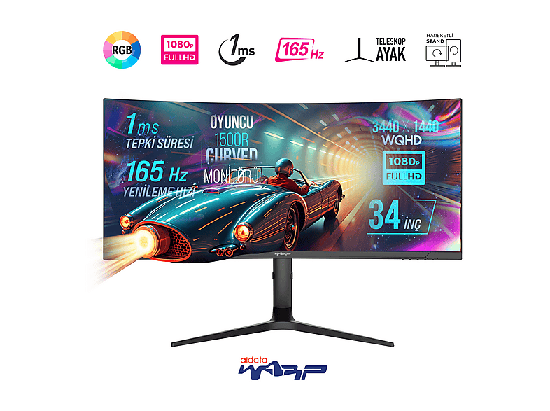 WARP WP34-B 34 inç 165 Hz 1 ms (MPRT) WQHD Curved RGB G-Sync