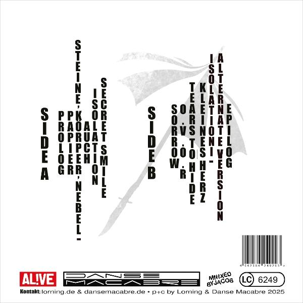 Albumcover mit Text und einem stilisierten Regenschirm. Text enthält 'SIDE A', 'SIDE B' und Band-/Künstlernamen.