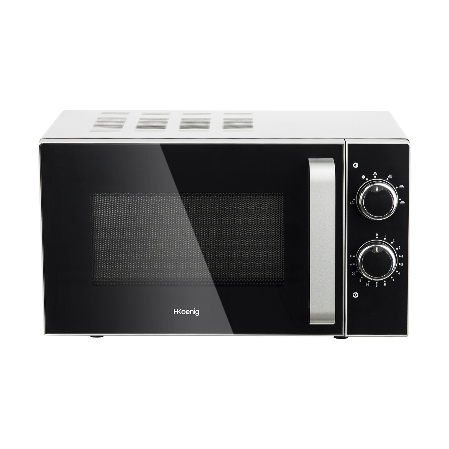 H.Koenig Vio4 Microonde, potenza microonde 700 W, capacità 20 l, 6 livelli di potenza, Nero e argento