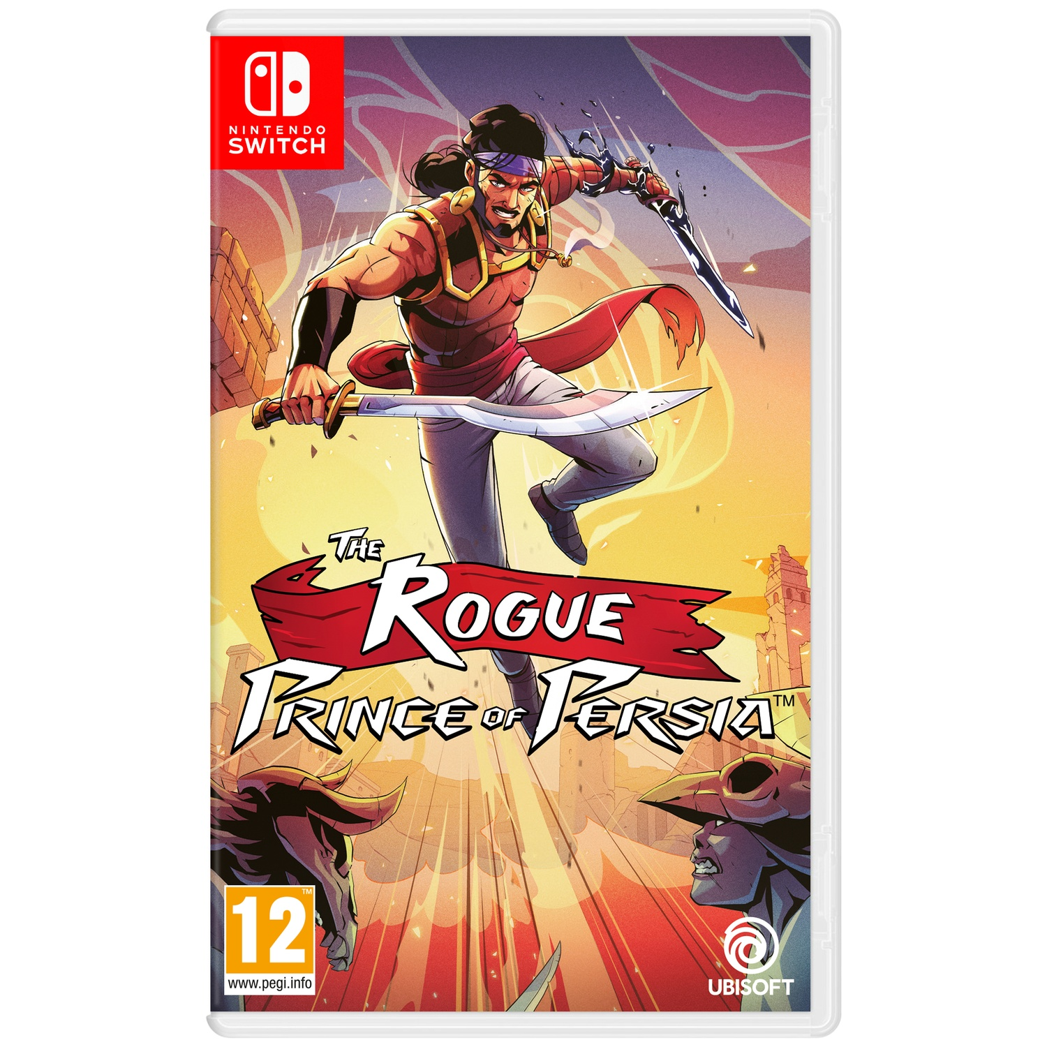 The Rogue Prince of Persia game cover. A man with swords faces right. The Nintendo Switch logo is at the top left.