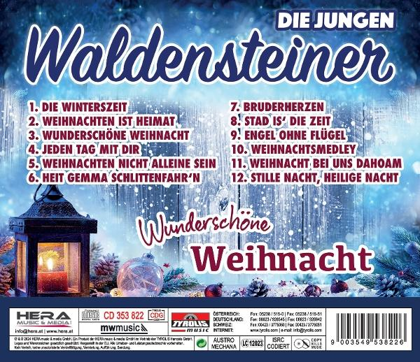 CD-Cover. Titel ist 'Die Jungen Waldensteiner'. Es hat eine Laterne, Ornament und Weihnachtsthema.