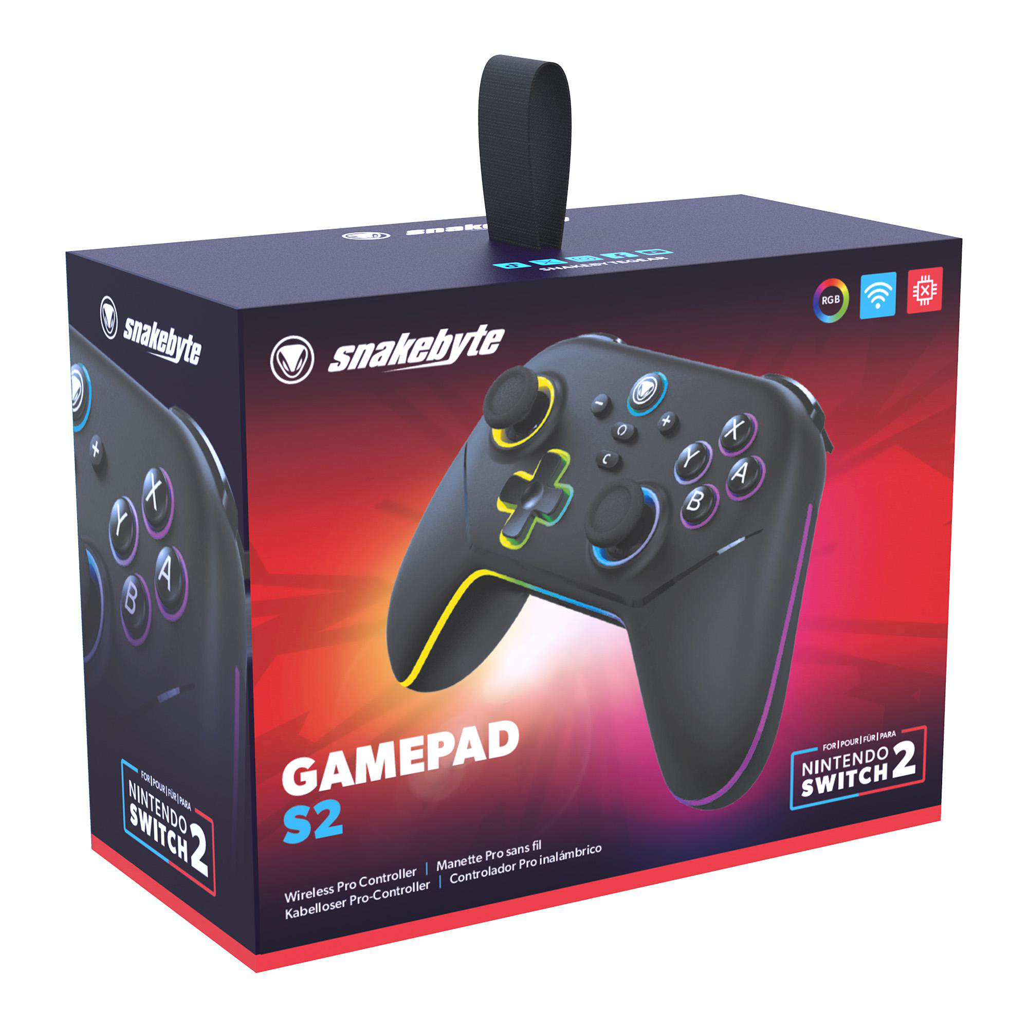 Box für einen Nintendo Switch-Controller. Enthält den Controller, den Markennamen und den Text "GAMEPAD S2".