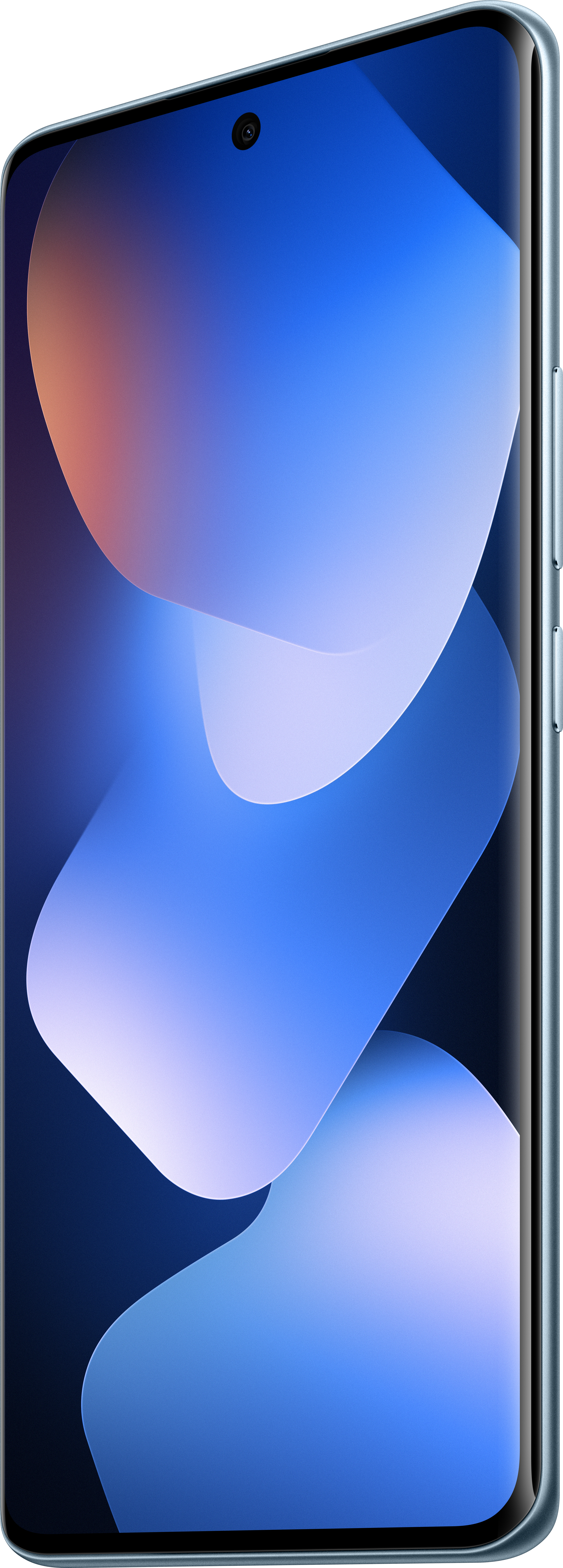 Ein Smartphone mit gebogenem Bildschirm. Es hat einen blauen Farbverlauf-Hintergrund. Der Rand des Telefons ist blau.