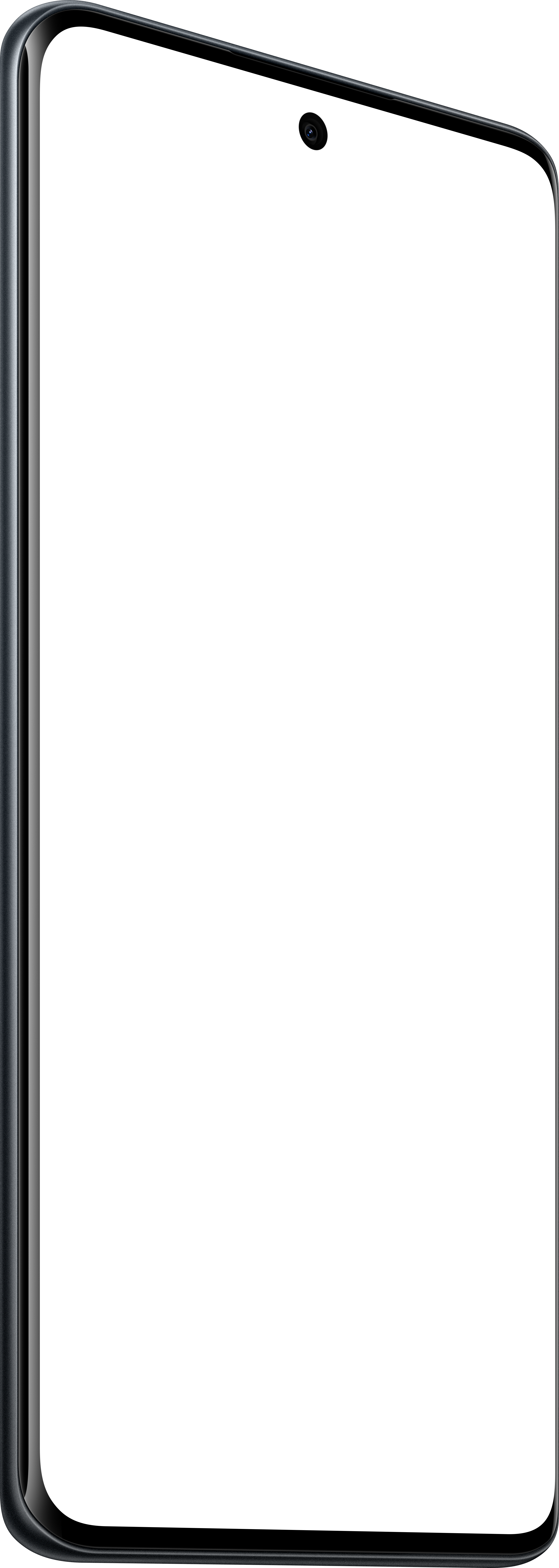 Nahaufnahme eines Smartphones. Der Bildschirm ist schwarz, mit einer Frontkamera.